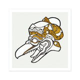 Head of Garuda - Reijer Stolk Graphic Art Print, Stylized Bird Skull Decorative Patterns Snake Coiled