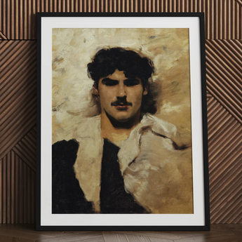 Head of a Male Model - John Singer Sargent Art Print / Canvas Black-framed Portrait Print Man Dark Curly Hair Mustache John Singer Sargent,