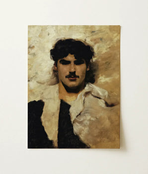 Framed Oil Painting Man Dark Curly Hair Mustache John Singer Sargent, Gay, Art
