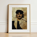 Head of a Male Model - John Singer Sargent Art Print / Canvas Framed Portrait Man Dark Curly Hair Mustache Depicted John Singer Sargent,