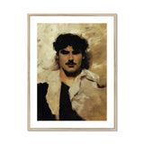 Head of a Male Model - John Singer Sargent Art Print, Painted Portrait Sepia Black Tones Figure Dark Wavy