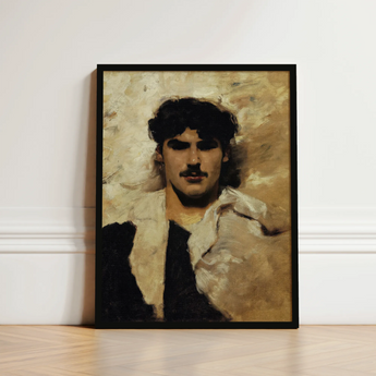 Head of a Male Model - John Singer Sargent Art Print / Canvas Framed Portrait Man Dark Curly Hair Mustache Black, Gay, Prints