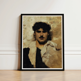 Head of a Male Model - John Singer Sargent Art Print / Canvas Framed Portrait Man Dark Curly Hair Mustache Depicted, Gay, Prints