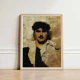 Head of a Male Model - John Singer Sargent Art Print / Canvas Framed Portrait Man Dark Curly Hair Mustache Rendered, Gay, Prints