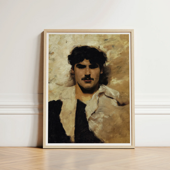 Head of a Male Model - John Singer Sargent Art Print / Canvas Framed Portrait Man Dark Curly Hair Mustache Rendered, Gay, Prints