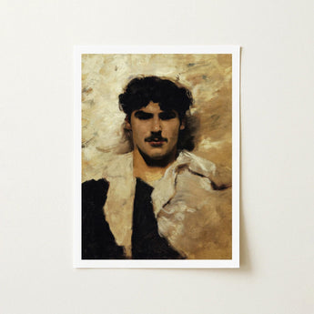 Head of a Male Model - John Singer Sargent Art Print / Canvas Framed Portrait Man Dark Curly Hair Mustache, Gay, Prints