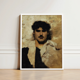 Head of a Male Model - John Singer Sargent Art Print / Canvas Framed Portrait Man Dark Curly Hair Mustache Rendered, Gay, Prints