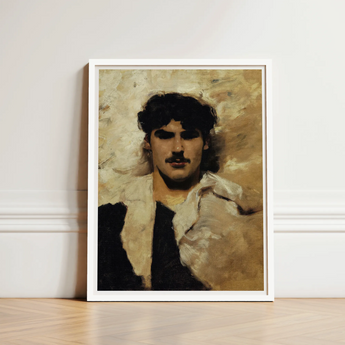Head of a Male Model - John Singer Sargent Art Print / Canvas Framed Portrait Man Dark Curly Hair Mustache Rendered, Gay, Prints