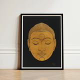 Head of Buddha - Reijer Stolk Graphic Art Print / Canvas Minimalist Black-framed Serene Golden, Woodcut, Invites Prints