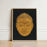 Head of Buddha - Reijer Stolk Graphic Art Print / Canvas Minimalist Gold Face Light Wood, Woodcut, Invites Prints