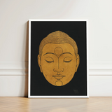 Head of Buddha - Reijer Stolk Graphic Art Print / Canvas Minimalist Framed Artwork Serene Golden Intricate, Woodcut, Invites Prints