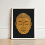 Head of Buddha - Reijer Stolk Graphic Art Print / Canvas Minimalist Gold White Frame, Woodcut, Invites Prints