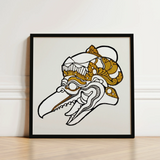 Head of Garuda - Reijer Stolk Graphic Art Print / Canvas Black-framed Artwork Stylized Ornate Skull Illustration White Gold Stolk’s,