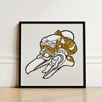 Head of Garuda - Reijer Stolk Graphic Art Print / Canvas Black-framed Artwork Stylized Ornate Skull Gold White Stolk’s, Woodcut, Prints