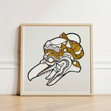 Head of Garuda - Reijer Stolk Graphic Art Print / Canvas Framed Artwork Stylized Ornate Skull Gold White Stolk’s, Woodcut, Prints