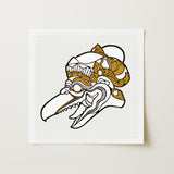 Head of Garuda - Reijer Stolk Graphic Art Print / Canvas Stylized Illustration Bird Skull Adorned Ornate Gold White Stolk’s, Woodcut, Prints