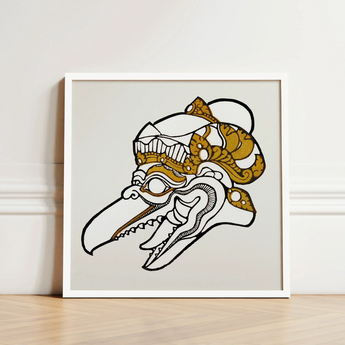 Head of Garuda - Reijer Stolk Graphic Art Print / Canvas Framed Artwork Stylized Ornate Bird Skull White Gold Stolk’s, Woodcut, Prints