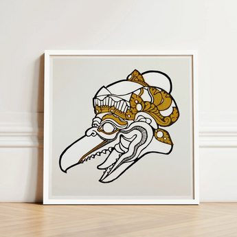 Head of Garuda - Reijer Stolk Graphic Art Print / Canvas Framed Artwork Stylized Ornate Skull Intricate Gold Black Stolk’s, Woodcut, Prints