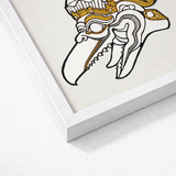 Head of Garuda - Reijer Stolk Graphic Art Print / Canvas White-framed Artwork Stylized Ornate Bird Gold Black Stolk’s, Woodcut, Prints