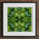 Just the Headlines - Trippy Fractal Leaf Art Print, 12x12’’ / 31x31cm / Black Frame / 2’’ Matboard, Framed Kaleidoscopic Print Green Leaves