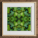 Just the Headlines - Trippy Fractal Leaf Art Print, 12x12’’ / 31x31cm / Natural Frame / 2’’ Matboard, Framed Botanical Print Vibrant Green