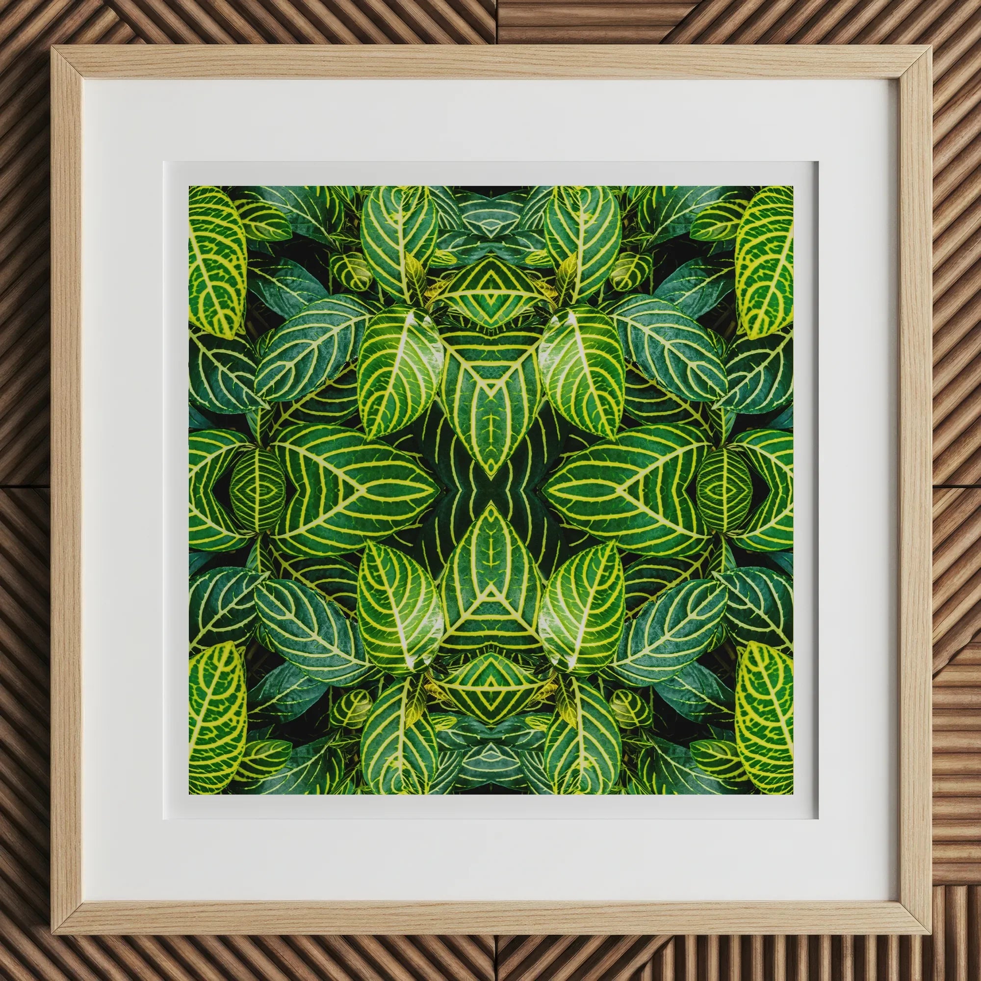 Just the Headlines - Trippy Fractal Leaf Art Print, 12x12’’ / 31x31cm / Natural Frame / 2’’ Matboard, Framed Botanical Print Vibrant Green