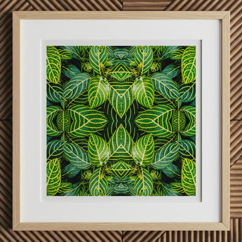 Just the Headlines - Trippy Fractal Leaf Art Print, 12x12’’ / 31x31cm / Natural Frame / 2’’ Matboard, Framed Botanical Print Vibrant Green