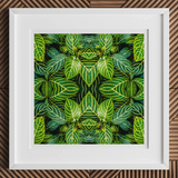 Just the Headlines - Trippy Fractal Leaf Art Print, 12x12’’ / 31x31cm / White Frame / 2’’ Matboard, Framed Artwork Symmetrical Pattern