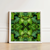 Square-framed Artwork Symmetrical Kaleidoscopic Pattern Green Leaves Intricate Trippy Fractal Leaf, Print, Verdant Vortex