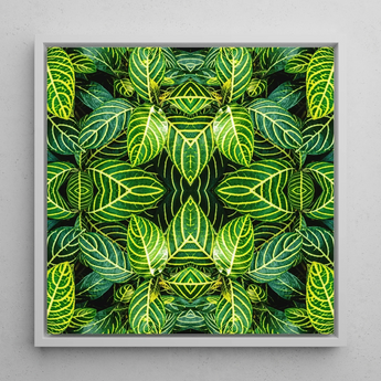 Just the Headlines - Trippy Fractal Leaf Art Print / Canvas Square-framed Artwork Vibrant Symmetrical Pattern Green Leaves Yellow Trippy