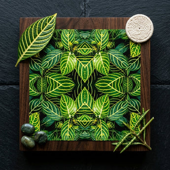 Just the Headlines - Trippy Fractal Leaf Art Print / Canvas Square Wooden Plaque Vibrant Green Leaf Pattern Yellow Trippy Fractal Leaf,