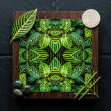 Just the Headlines - Trippy Fractal Leaf Art Print / Canvas Square Wooden Plaque Vibrant Green Pattern Yellow, Kaleidoscopic, Verdant