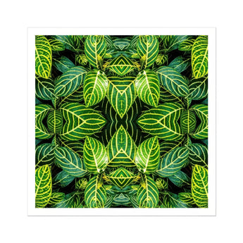 Just the Headlines - Trippy Fractal Leaf Art Print, Kaleidoscopic Pattern Vibrant Green Tropical Leaves Yellow
