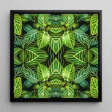 Just the Headlines - Trippy Fractal Leaf Framed Canvas, 12x12’’ / 31x31cm / Black Floating Frame, Symmetrical Kaleidoscopic Pattern Vibrant