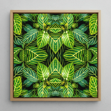 Just the Headlines - Trippy Fractal Leaf Framed Canvas, 12x12’’ / 31x31cm / Natural Floating Frame, Framed Square Wall Art Symmetrical