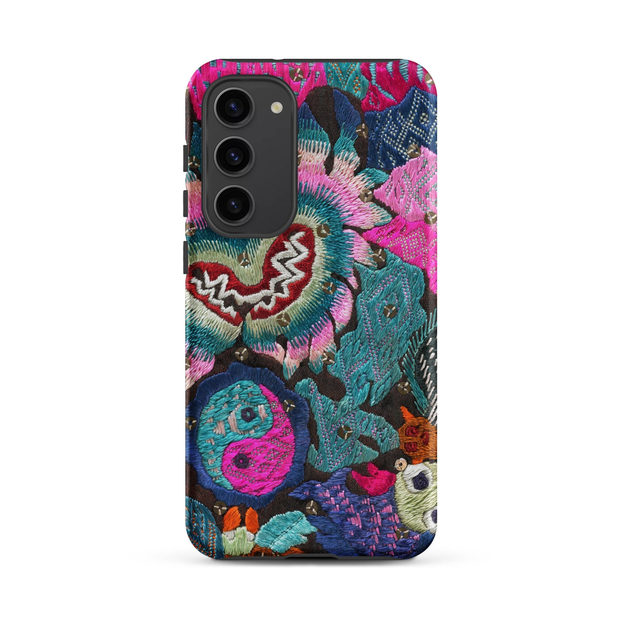 Heart and Soul - Ceremonial Miao Textile Art Samsung Case, Galaxy S23 Plus / Matte, Black Smartphone Case Vibrant Colorful Embroidered