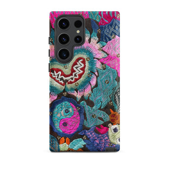 Heart and Soul - Ceremonial Miao Textile Art Samsung Case, Galaxy S23 Ultra / Matte, Black Smartphone Case Vibrant Multi-colored Floral