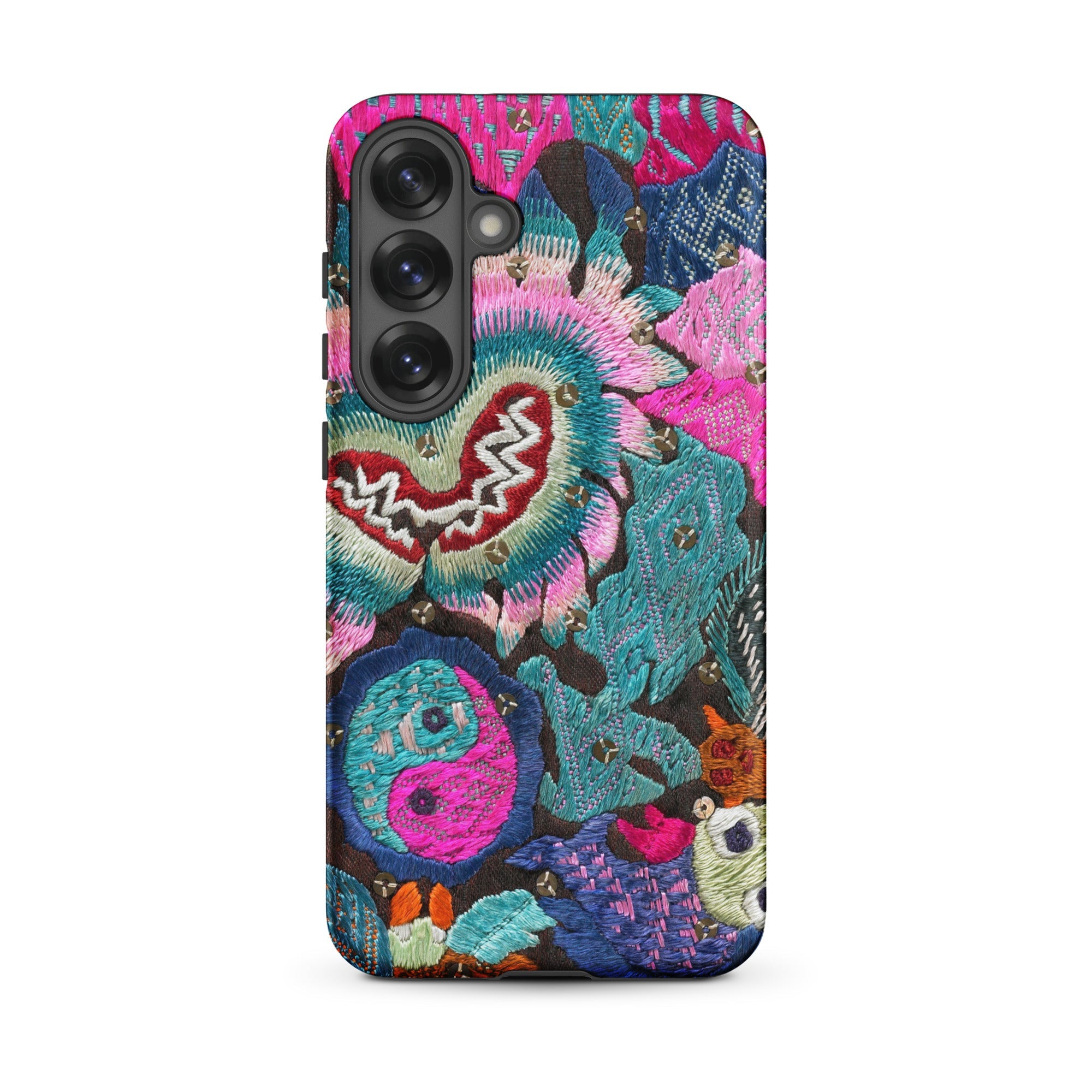 Heart and Soul - Ceremonial Miao Textile Art Samsung Case, Galaxy S25 Plus / Matte, Colorful Embroidered Phone Case Floral Yin-yang Design