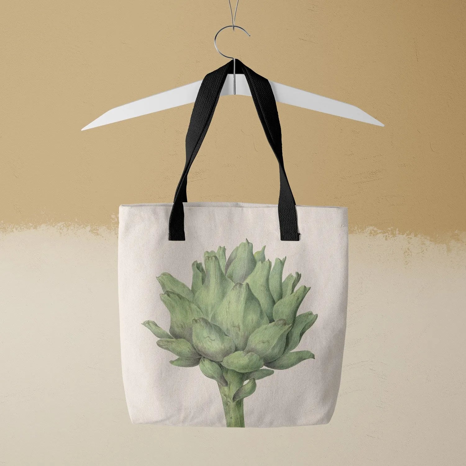 Heartichoke Tote - Burnt Cream - Heavy Duty Reusable Grocery Bag - Black Handles - Tote Bags - Aesthetic Art