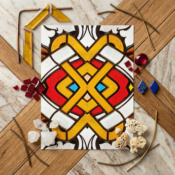 Hearts of Glass - Stained Window Art Print / Canvas Vibrant Geometrically Patterned Stained Glass Tile Bold Red Window, Window Photography