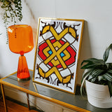 Hearts of Glass - Stained Window Art Print, Colorful Abstract Artwork Geometric Shapes Yellow Red Blue