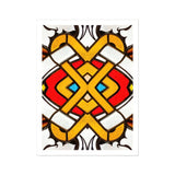 Hearts of Glass - Stained Window Art Print, Geometric Pattern Yellow Bands Red Blue Accents Symmetrical