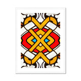 Hearts of Glass - Stained Window Art Print, Symmetrical Abstract Design Interwoven Yellow Bands Red Blue