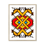 Hearts of Glass - Stained Window Art Print, Symmetrical Geometric Pattern Yellow Bands Red Blue Accents