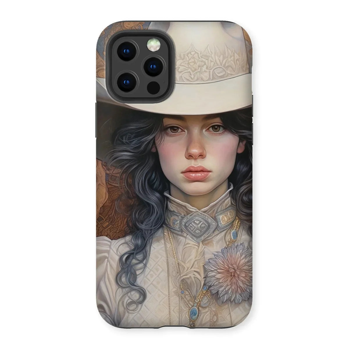 Helena - Sapphic Cowgirl Art Iphone Case, 12 Pro / Matte, Phone Case Portrait Young Woman Victorian-style Attire White