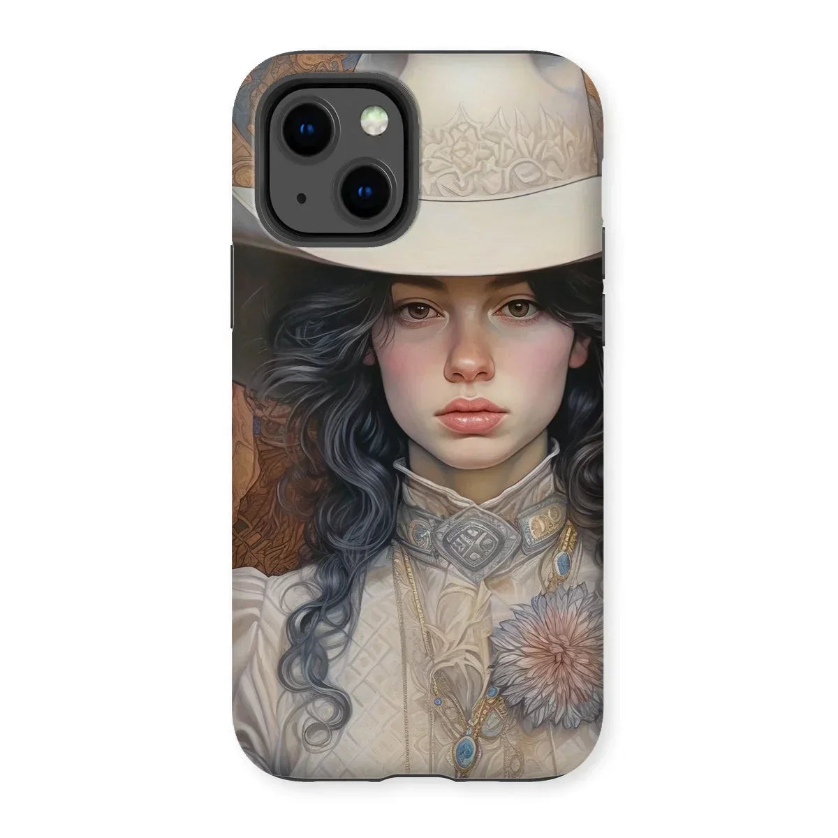 Helena - Sapphic Cowgirl Art Iphone Case, 13 / Matte, Phone Case Portrait Woman Victorian-style Attire White Hat