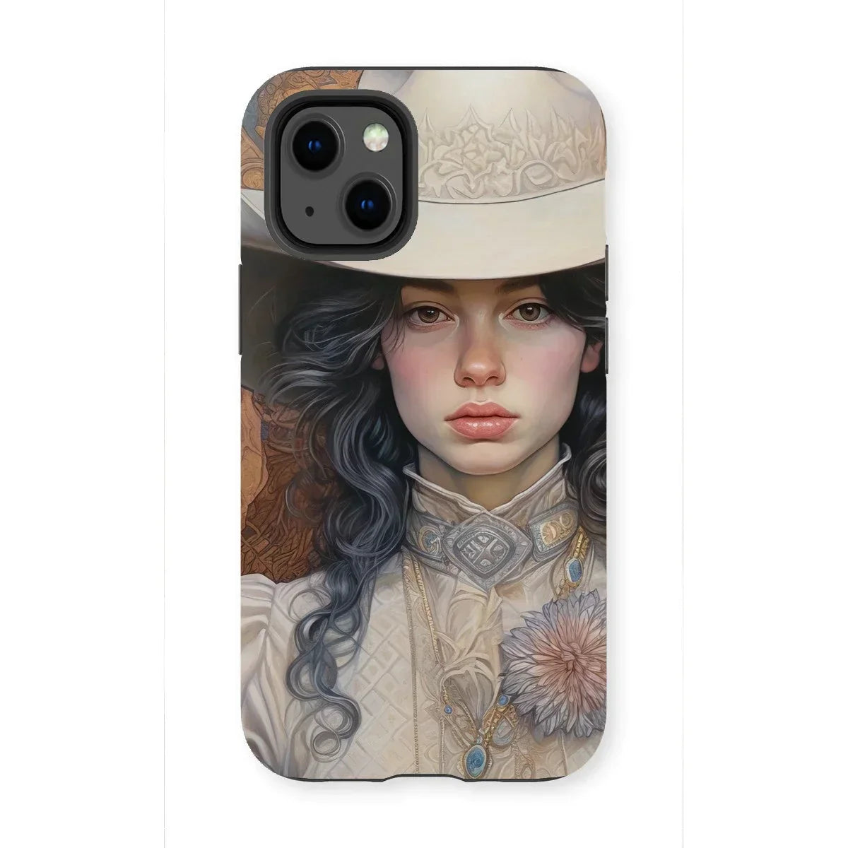 Helena - Sapphic Cowgirl Art Iphone Case, 13 Mini / Matte, Phone Case Artistic Portrait Woman White Hat Ornate