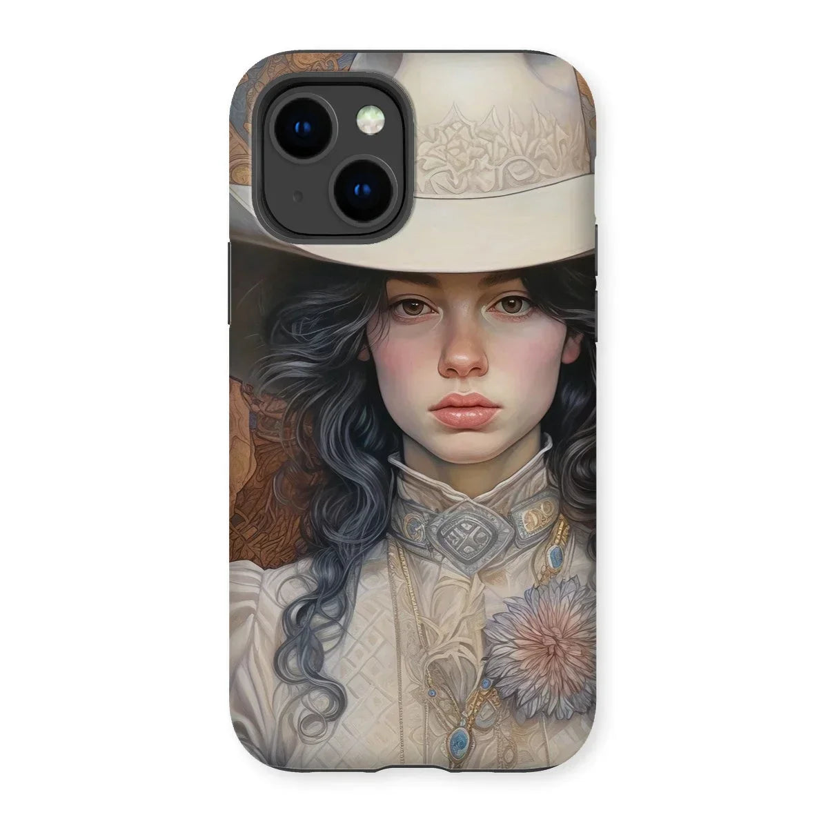 Helena - Sapphic Cowgirl Art Iphone Case, 14 / Matte, Phone Case Artistic Portrait Young Woman White Hat