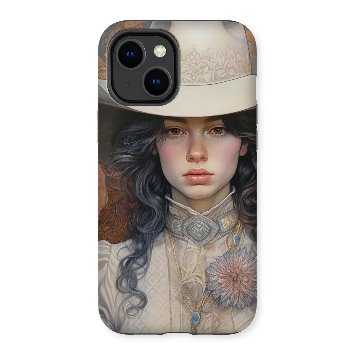 Helena - Sapphic Cowgirl Art Iphone Case, 14 Plus / Matte, Phone Case Artistic Portrait Young Woman White Hat