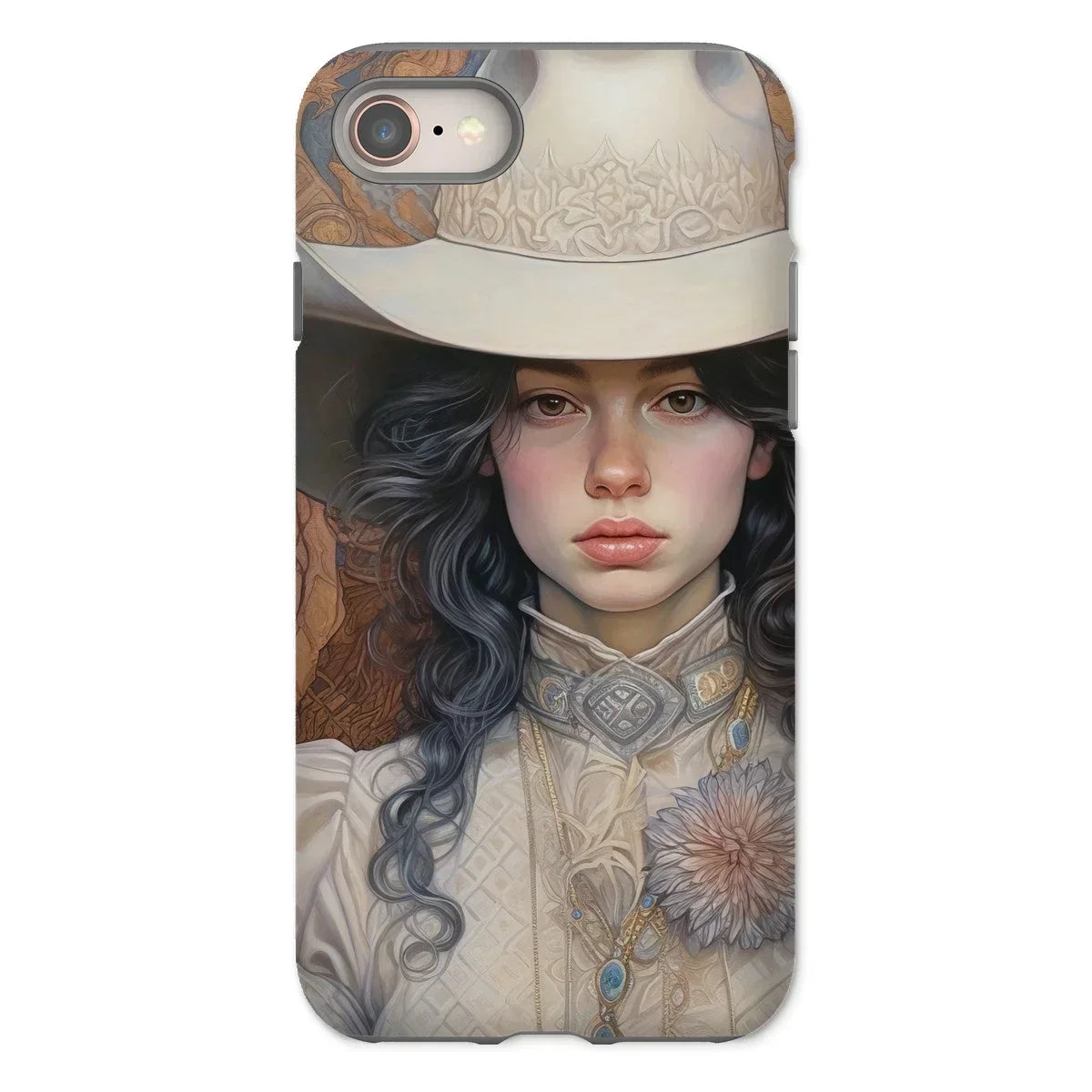 Helena - Sapphic Cowgirl Art Iphone Case, 8 / Matte, Phone Case Artistic Portrait Person White Hat Ornate
